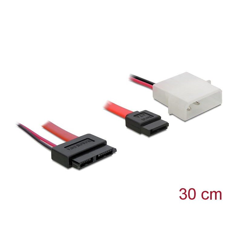 Delock Kabel Slim SATA Buchse - SATA 7 Pin + 2 Pin Strom Stecker 30 cm