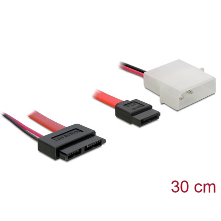 Delock Kabel Slim SATA Buchse - SATA 7 Pin + 2 Pin Strom Stecker 30 cm
