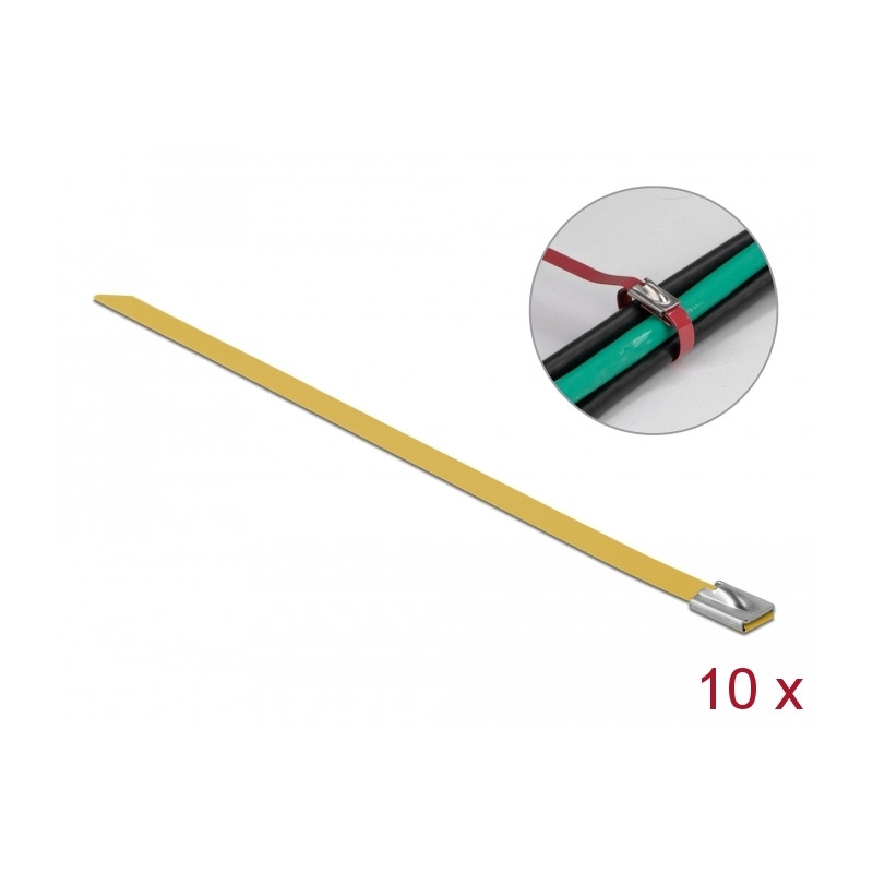 Delock Edelstahlkabelbinder L 300 x B 7,9 mm gelb 10 Stück