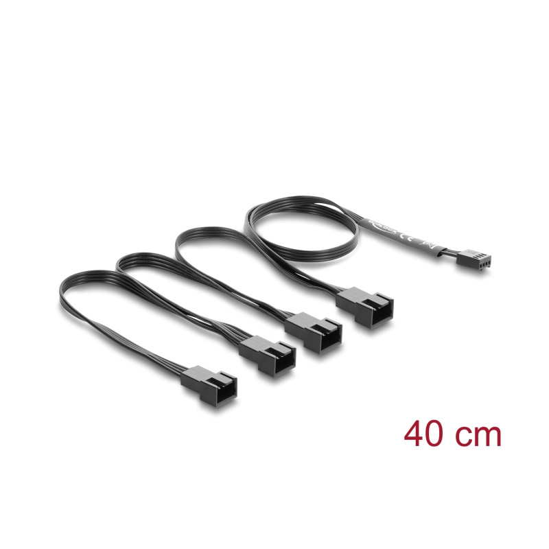 Delock Lüfterkabel Splitter 1 x 4 Pin PWM Buchse zu 4 x 4 Pin PWM Stecker schwarz – 40 cm Länge mit 20 cm Abzweigen