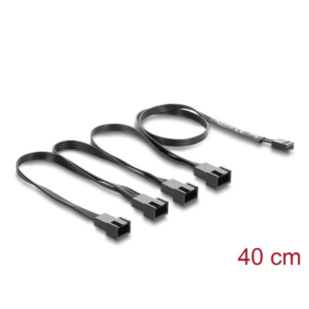 Delock Lüfterkabel Splitter 1 x 4 Pin PWM Buchse zu 4 x 4 Pin PWM Stecker schwarz – 40 cm Länge mit 20 cm Abzweigen