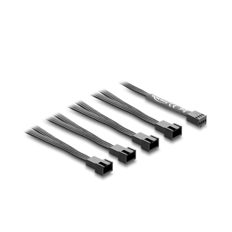 Delock Lüfterkabel Splitter 1 x 4 Pin PWM Buchse zu 4 x 4 Pin PWM Stecker schwarz – 40 cm Länge mit 20 cm Abzweigen
