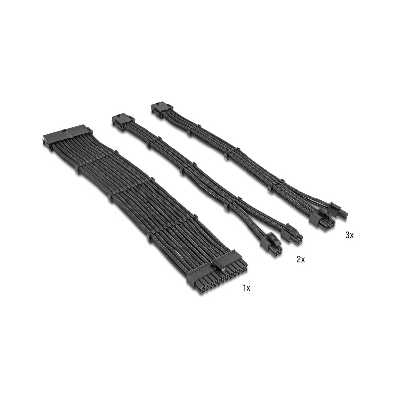 Delock PSU Verlängerungskabel Set 30 cm 6-teilig Sleeved mit Kabelkämmen (1 x 24 Pin ATX, 2 x 4 + 4 Pin EPS, 3 x 6 + 2 Pin PCIe)
