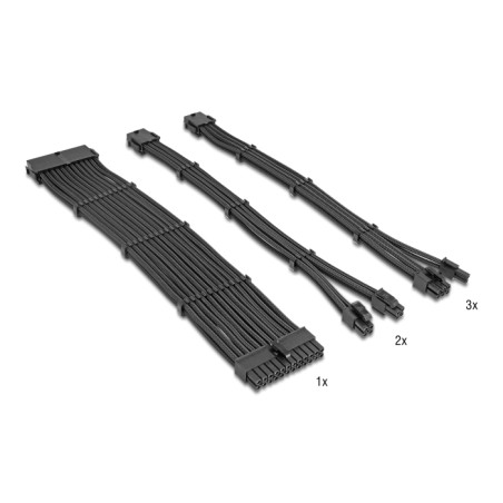 Delock PSU Verlängerungskabel Set 30 cm 6-teilig Sleeved mit Kabelkämmen (1 x 24 Pin ATX, 2 x 4 + 4 Pin EPS, 3 x 6 + 2 Pin PCIe)