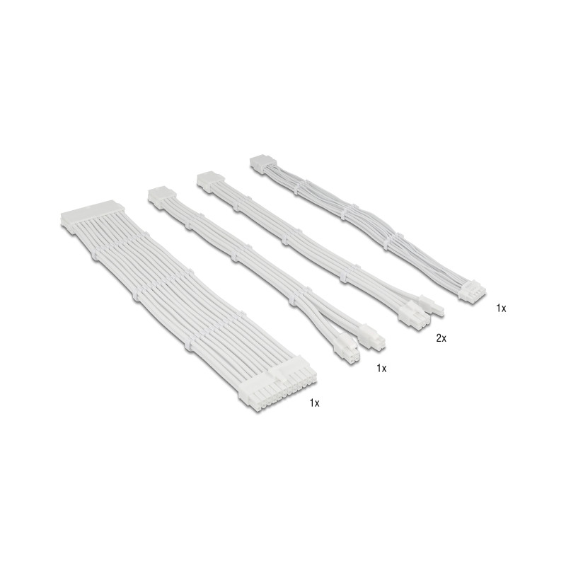 Delock PSU Verlängerungskabel Set 30 cm 5-teilig Sleeved mit Kabelkämmen (1 x 24 Pin ATX, 1 x 12 + 4 Pin 12VHPWR PCIe 5.0, 1 x 4