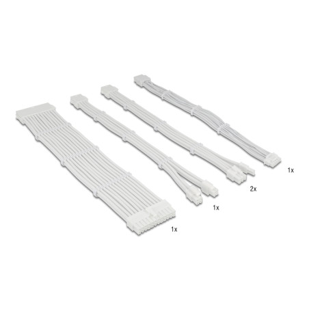 Delock PSU Verlängerungskabel Set 30 cm 5-teilig Sleeved mit Kabelkämmen (1 x 24 Pin ATX, 1 x 12 + 4 Pin 12VHPWR PCIe 5.0, 1 x 4