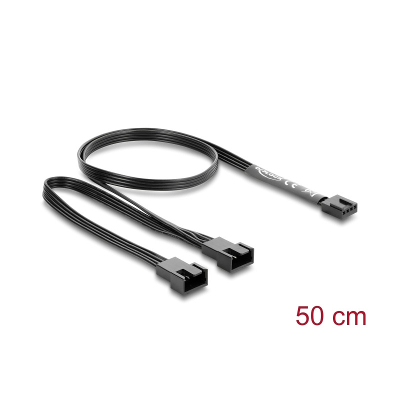 Delock Y-Lüfterkabel 1 x 4 Pin PWM Buchse zu 2 x 4 Pin PWM Stecker schwarz – 50 cm Länge mit 20 cm Abzweigen