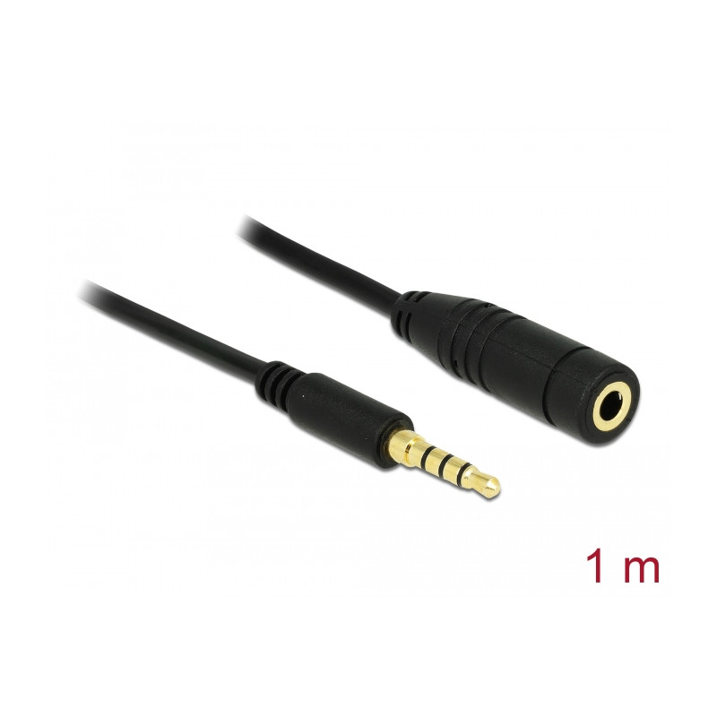 Delock Klinkenverlängerungskabel 3,5 mm 4 Pin Stecker zu Buchse 1 m schwarz