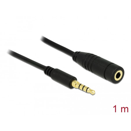 Delock Klinkenverlängerungskabel 3,5 mm 4 Pin Stecker zu Buchse 1 m schwarz