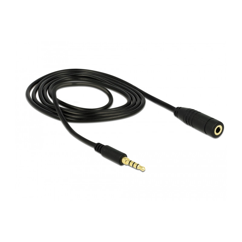 Delock Klinkenverlängerungskabel 3,5 mm 4 Pin Stecker zu Buchse 1 m schwarz