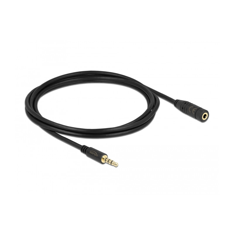 Delock Klinkenverlängerungskabel 3,5 mm 4 Pin Stecker zu Buchse 2 m schwarz
