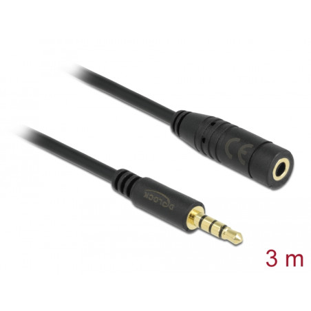 Delock Klinkenverlängerungskabel 3,5 mm 4 Pin Stecker zu Buchse 3 m schwarz