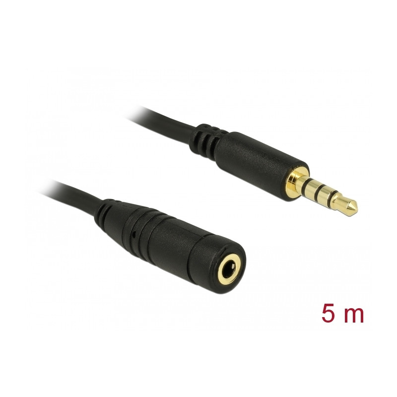 Delock Klinkenverlängerungskabel 3,5 mm 4 Pin Stecker zu Buchse 5 m schwarz