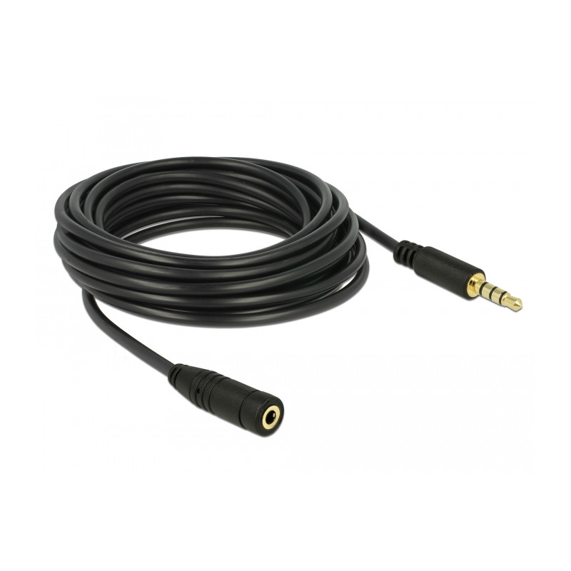 Delock Klinkenverlängerungskabel 3,5 mm 4 Pin Stecker zu Buchse 5 m schwarz