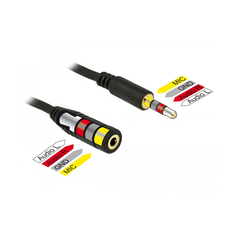 Delock Klinkenverlängerungskabel 3,5 mm 4 Pin Stecker zu Buchse 5 m schwarz