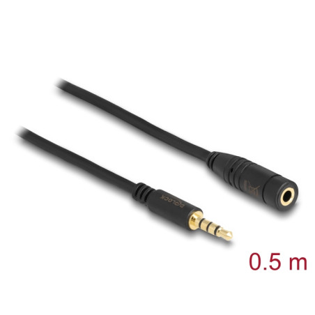 Delock Klinkenverlängerungskabel 3,5 mm 4 Pin Stecker zu Buchse 0,5 m schwarz