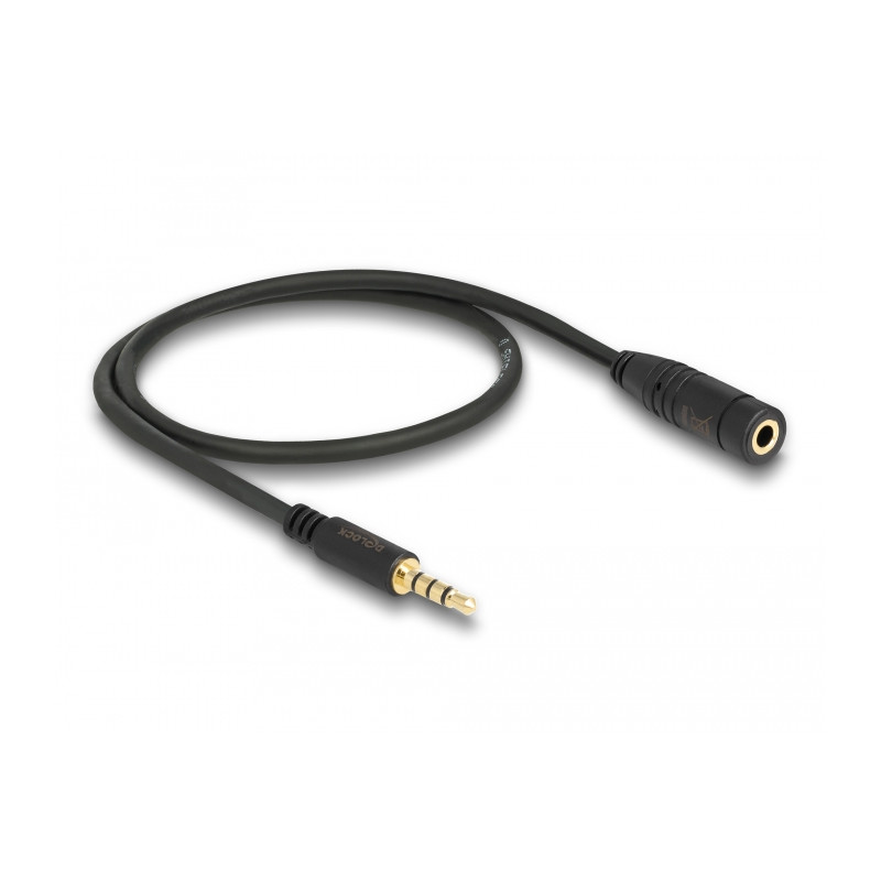 Delock Klinkenverlängerungskabel 3,5 mm 4 Pin Stecker zu Buchse 0,5 m schwarz