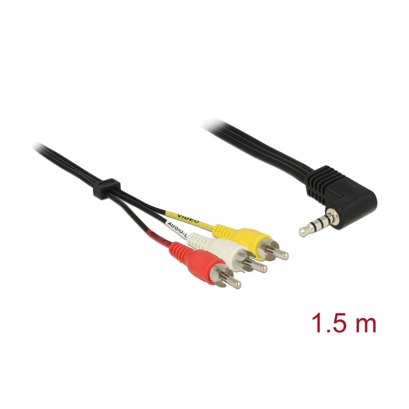 Delock Kabel Klinke 3,5 mm 4 Pin Stecker gewinkelt - 3 x Cinch Stecker 1,5 m