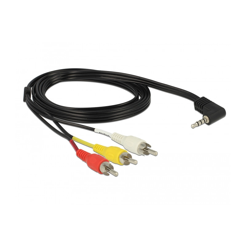 Delock Kabel Klinke 3,5 mm 4 Pin Stecker gewinkelt - 3 x Cinch Stecker 1,5 m