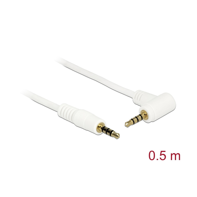 Delock Kabel Klinke 3,5 mm 4 Pin Stecker - Stecker gewinkelt 0,5 m weiß