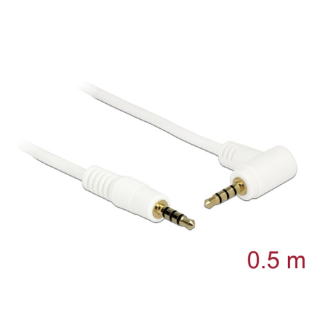 Delock Kabel Klinke 3,5 mm 4 Pin Stecker - Stecker gewinkelt 0,5 m weiß