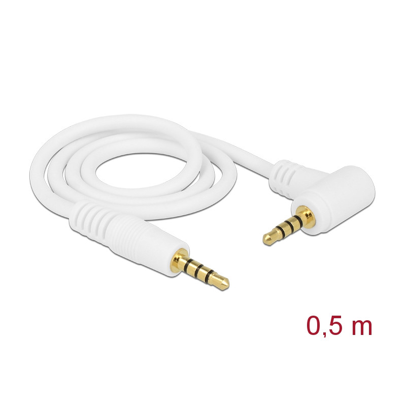 Delock Kabel Klinke 3,5 mm 4 Pin Stecker - Stecker gewinkelt 0,5 m weiß