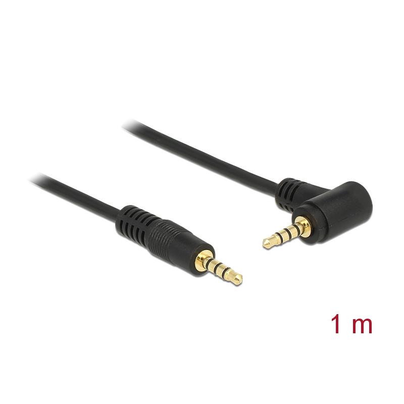 Delock Kabel Klinke 3,5 mm 4 Pin Stecker - Stecker gewinkelt 1 m schwarz
