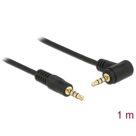 Delock Kabel Klinke 3,5 mm 4 Pin Stecker - Stecker gewinkelt 1 m schwarz