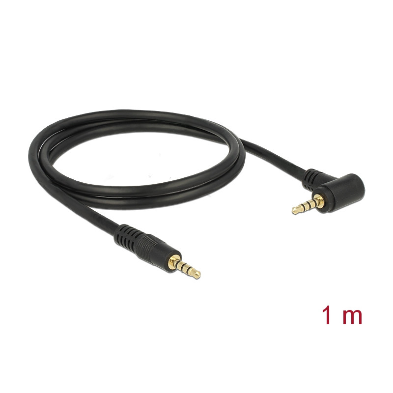 Delock Kabel Klinke 3,5 mm 4 Pin Stecker - Stecker gewinkelt 1 m schwarz