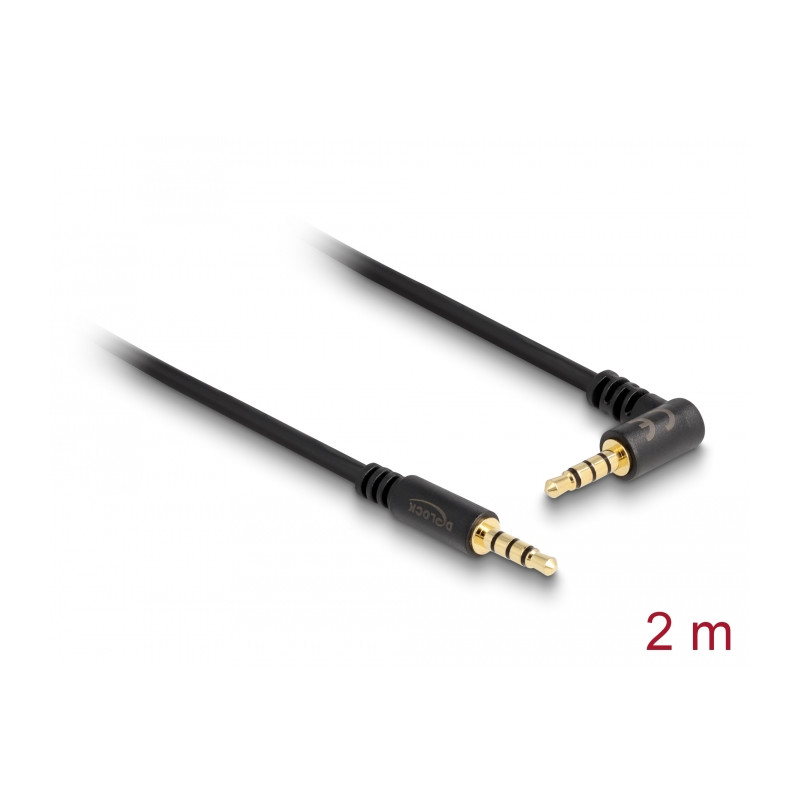 Delock Kabel Klinke 3,5 mm 4 Pin Stecker - Stecker gewinkelt 2 m schwarz
