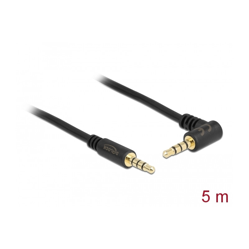 Delock Kabel Klinke 3,5 mm 4 Pin Stecker - Stecker gewinkelt 5 m schwarz