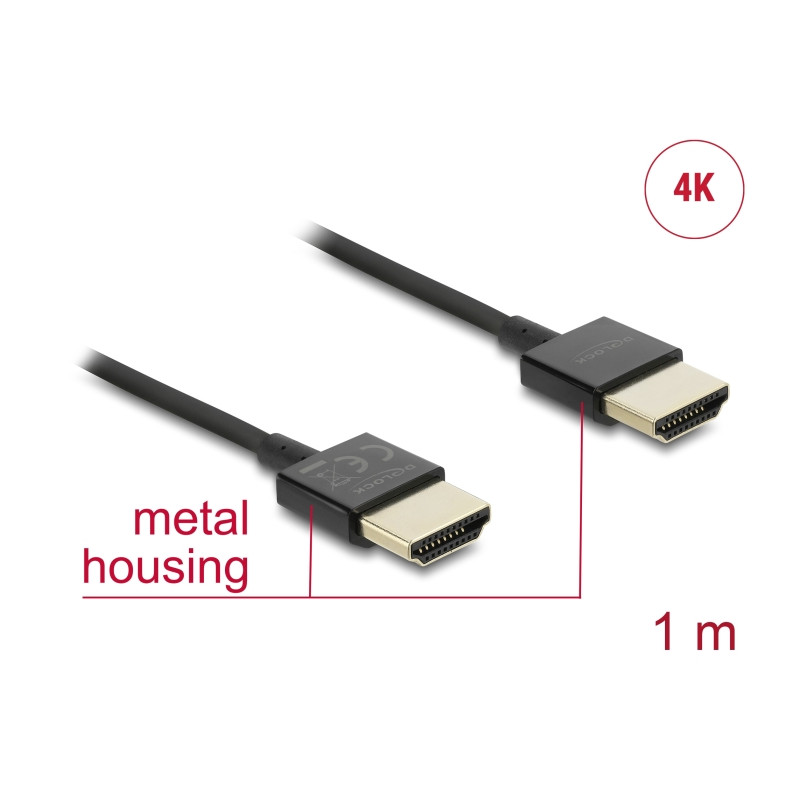 Delock Kabel High Speed HDMI mit Ethernet - HDMI-A Stecker - HDMI-A Stecker 3D 4K 1 m Slim High Quality