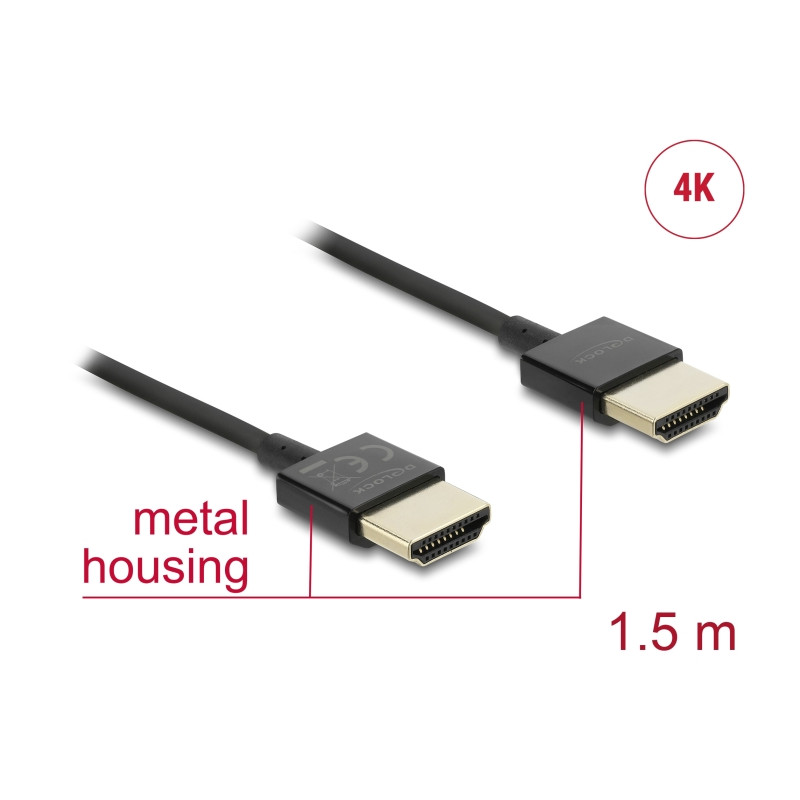 Delock Kabel High Speed HDMI mit Ethernet - HDMI-A Stecker - HDMI-A Stecker 3D 4K 1,5 m Slim High Quality