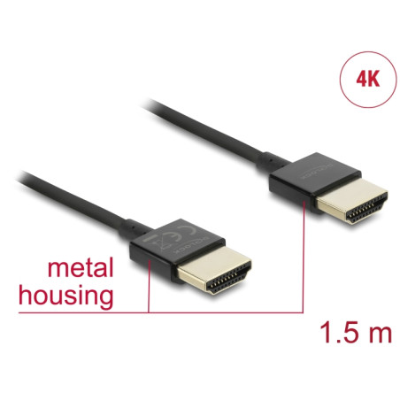 Delock Kabel High Speed HDMI mit Ethernet - HDMI-A Stecker - HDMI-A Stecker 3D 4K 1,5 m Slim High Quality