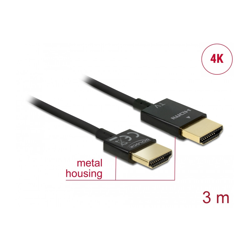 Delock Kabel High Speed HDMI mit Ethernet - HDMI-A Stecker - HDMI-A Stecker 3D 4K 3 m Aktiv Slim High Quality