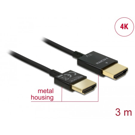 Delock Kabel High Speed HDMI mit Ethernet - HDMI-A Stecker - HDMI-A Stecker 3D 4K 3 m Aktiv Slim High Quality