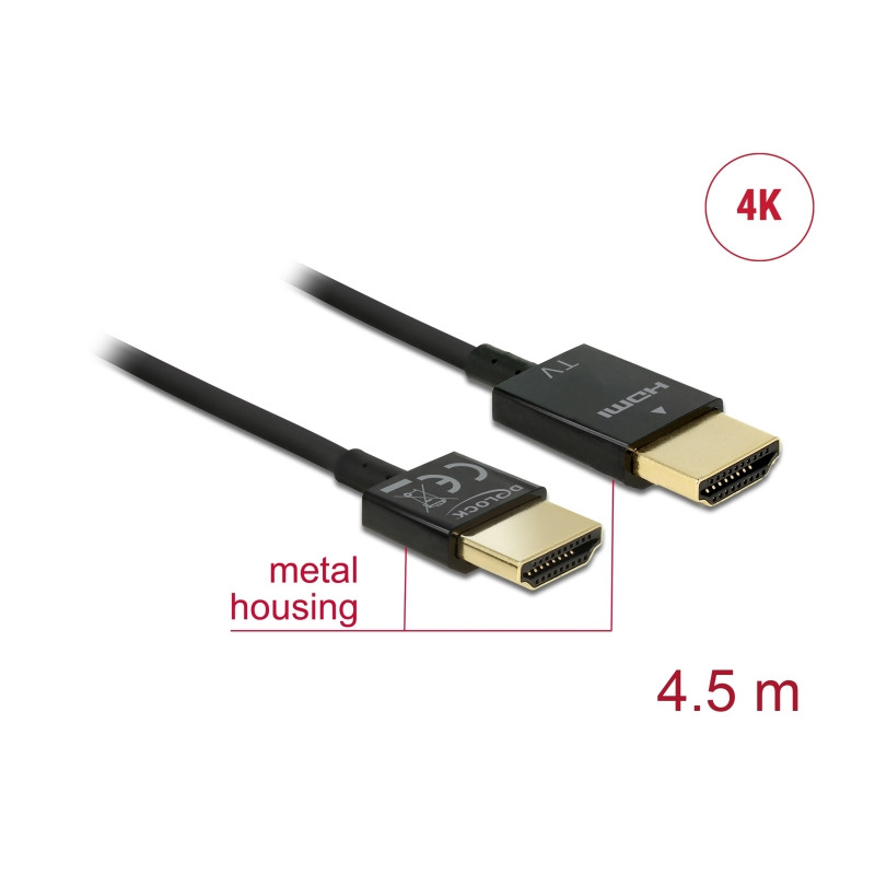 Delock Kabel High Speed HDMI mit Ethernet - HDMI-A Stecker - HDMI-A Stecker 3D 4K 4,5 m Aktiv Slim High Quality