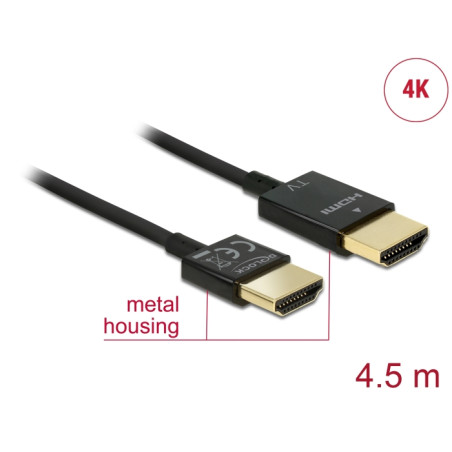 Delock Kabel High Speed HDMI mit Ethernet - HDMI-A Stecker - HDMI-A Stecker 3D 4K 4,5 m Aktiv Slim High Quality