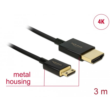 Delock Kabel High Speed HDMI mit Ethernet - HDMI-A Stecker - HDMI Mini-C Stecker 3D 4K 3 m Aktiv Slim High Quality