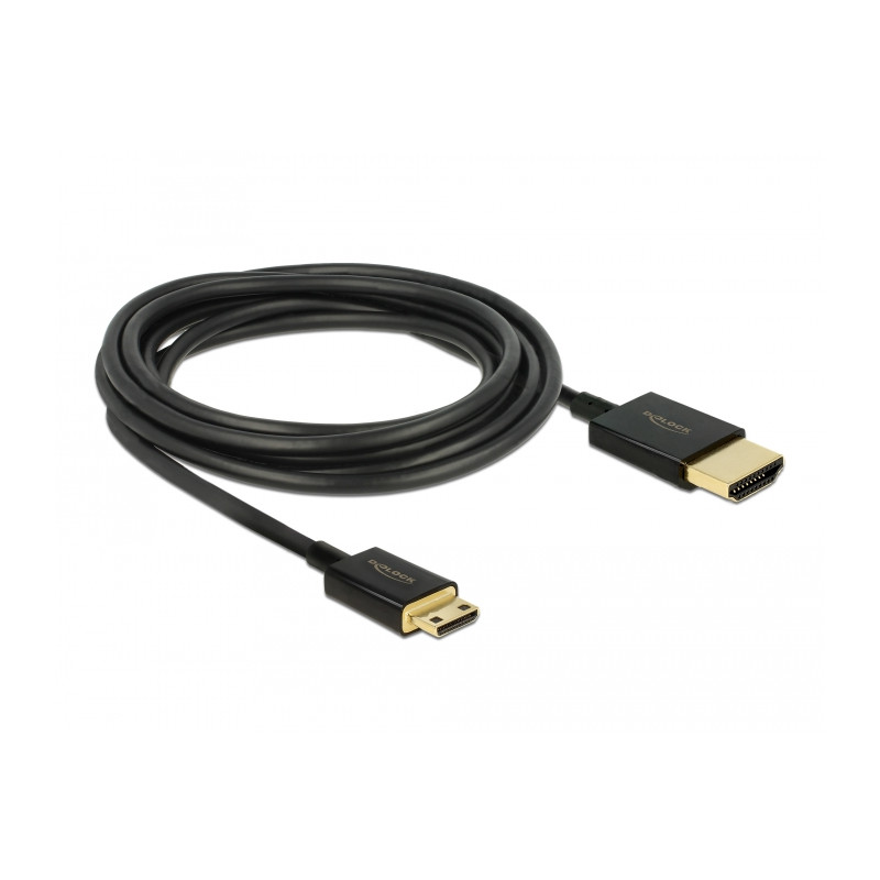 Delock Kabel High Speed HDMI mit Ethernet - HDMI-A Stecker - HDMI Mini-C Stecker 3D 4K 3 m Aktiv Slim High Quality