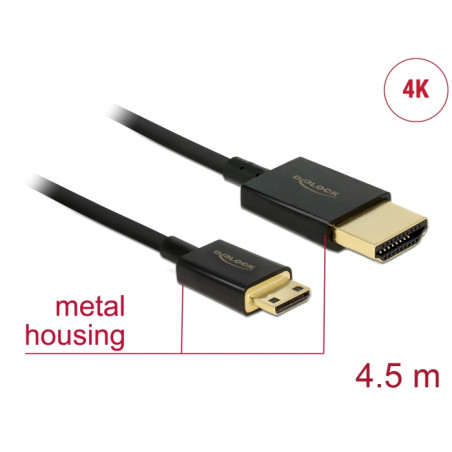 Delock Kabel High Speed HDMI mit Ethernet - HDMI-A Stecker - HDMI Mini-C Stecker 3D 4K 4,5 m Aktiv Slim High Quality