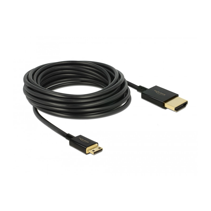 Delock Kabel High Speed HDMI mit Ethernet - HDMI-A Stecker - HDMI Mini-C Stecker 3D 4K 4,5 m Aktiv Slim High Quality