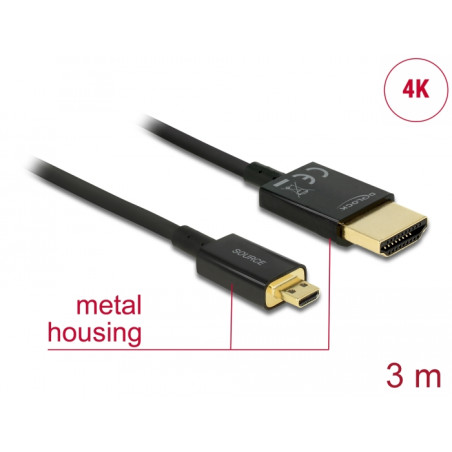 Delock Kabel High Speed HDMI mit Ethernet - HDMI-A Stecker - HDMI Micro-D Stecker 3D 4K 3 m Aktiv Slim High Quality
