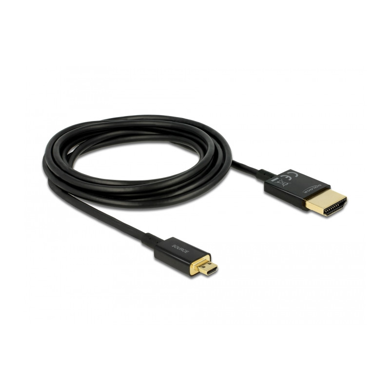 Delock Kabel High Speed HDMI mit Ethernet - HDMI-A Stecker - HDMI Micro-D Stecker 3D 4K 3 m Aktiv Slim High Quality