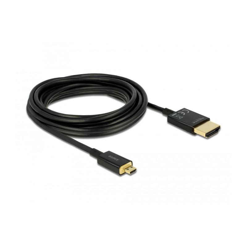 Delock Kabel High Speed HDMI mit Ethernet - HDMI-A Stecker - HDMI Micro-D Stecker 3D 4K 4,5 m Aktiv Slim High Quality