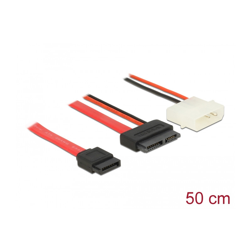 Delock Kabel Slim SATA Buchse - SATA 7 Pin + 2 Pin Strom Stecker 50 cm