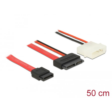 Delock Kabel Slim SATA Buchse - SATA 7 Pin + 2 Pin Strom Stecker 50 cm