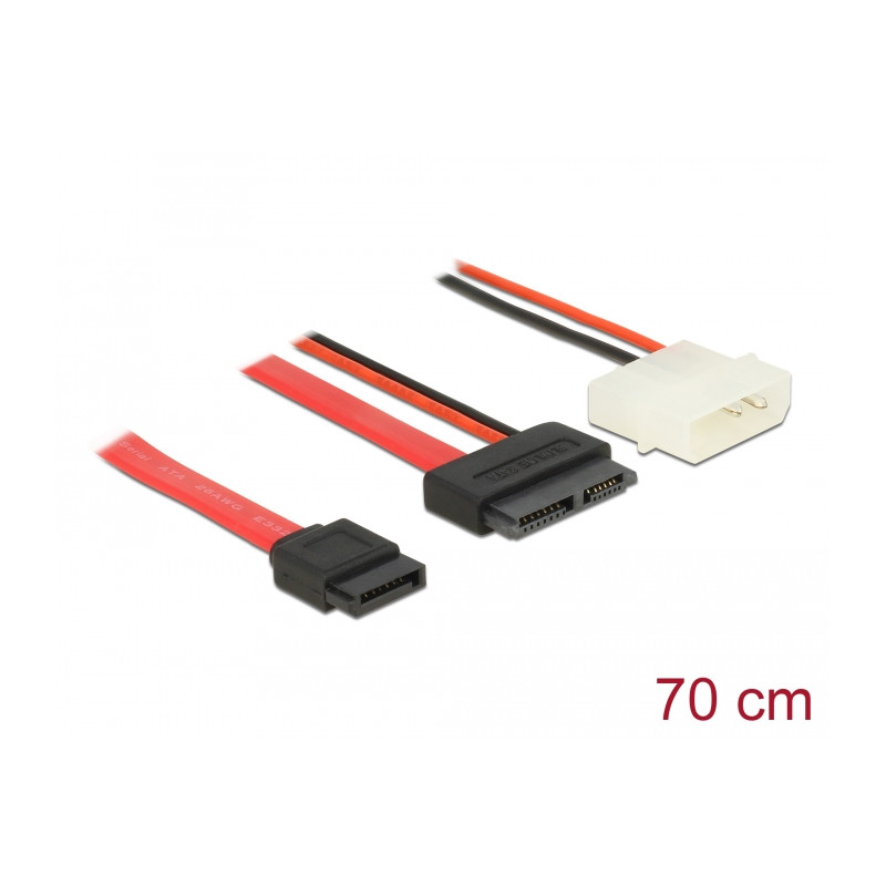 Delock Kabel Slim SATA Buchse - SATA 7 Pin + 2 Pin Strom Stecker 70 cm