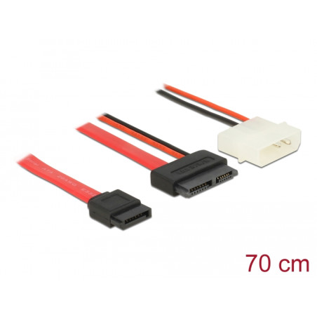 Delock Kabel Slim SATA Buchse - SATA 7 Pin + 2 Pin Strom Stecker 70 cm