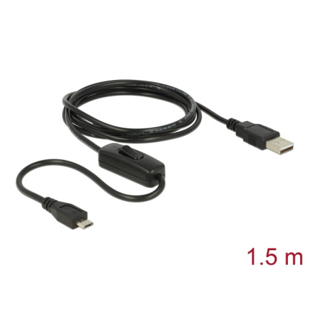 Delock Ladekabel USB 2.0 Typ-A Stecker - USB 2.0 Micro-B Stecker mit Schalter für Raspberry Pi 1,5 m